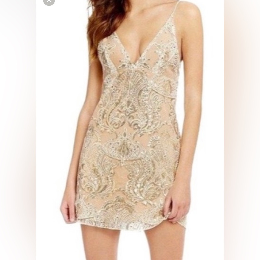 Free people white and cream lace dress with gold sequins